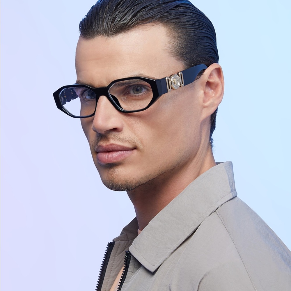 Versace Black Geometric Glasses with Gold Detail